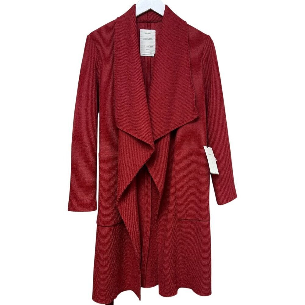 Bershka Womens Coat Size Small Red Wool Blend Waterfall Collar NWT